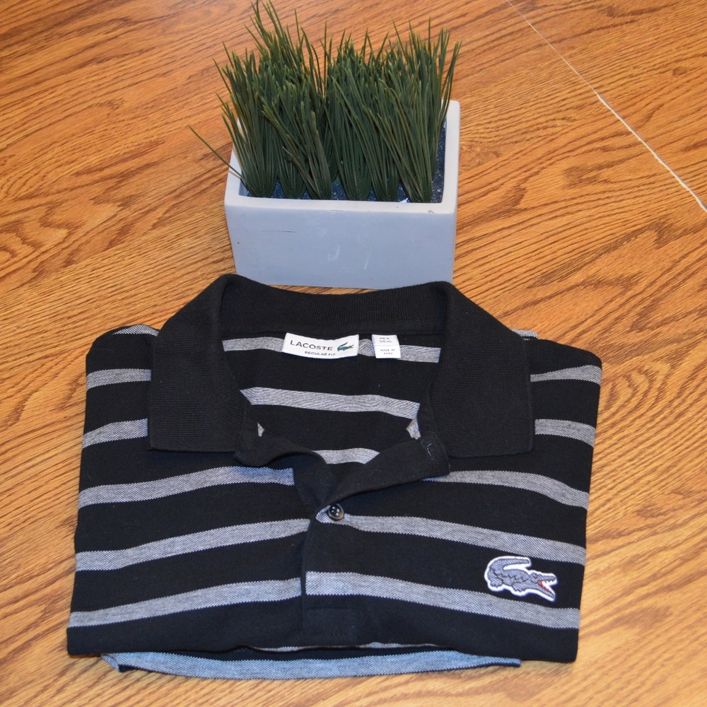Lacoste Mens Polo Shirt Black Striped Size XL
